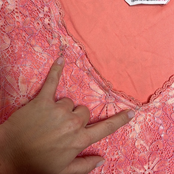Isaac Mizrahi Live Peachy Pink Lined Lace V Neck S/S Blouse Sz XL! - Picture 5 of 8